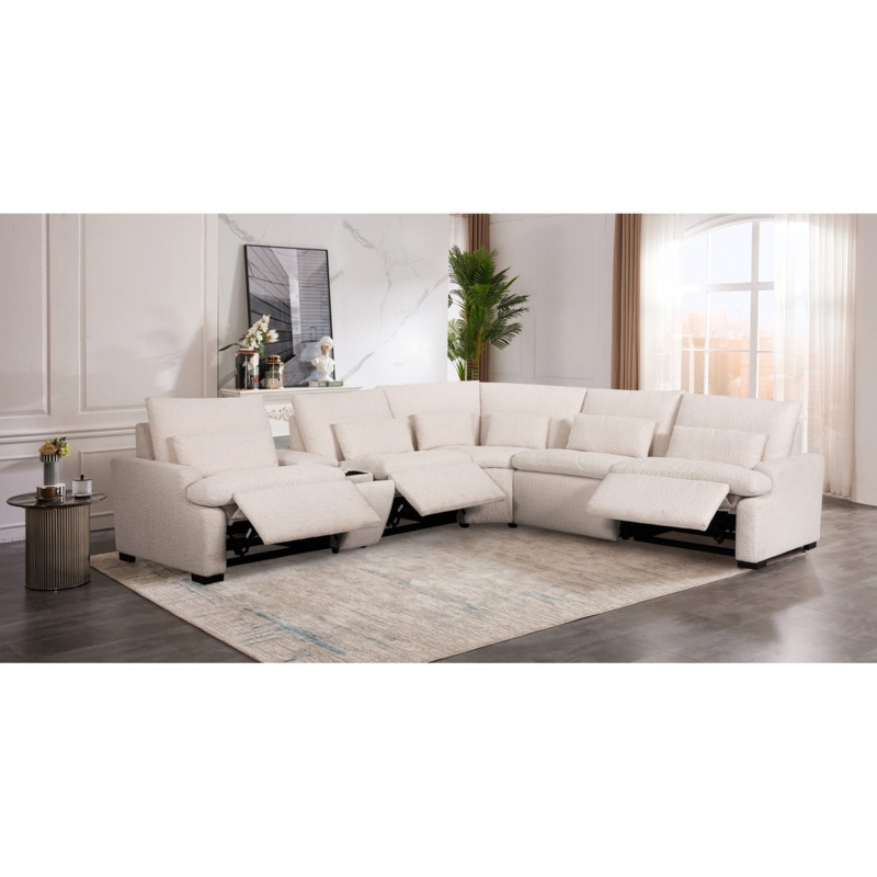 Power Reclining Sectional Sofa in Boucle Texture Fabric