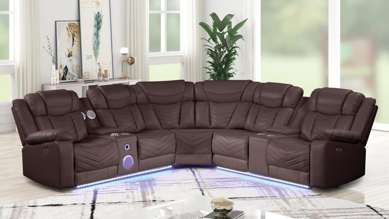 Power Reclining Sectional Sofa with LED Base Lighting and Built-in Audio