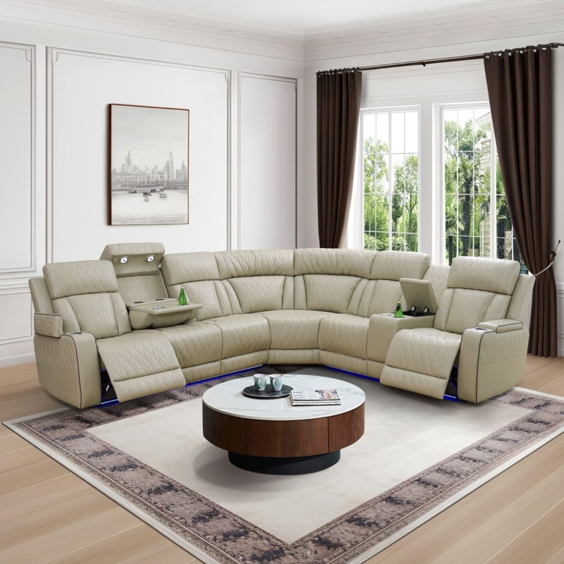 Power Reclining Sectional with LED Lighting and Diamond Quilted Details