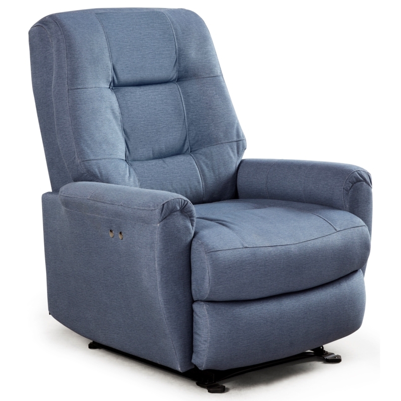 Power Rocker Recliner Blue Fabric Segmented Tufted Back
