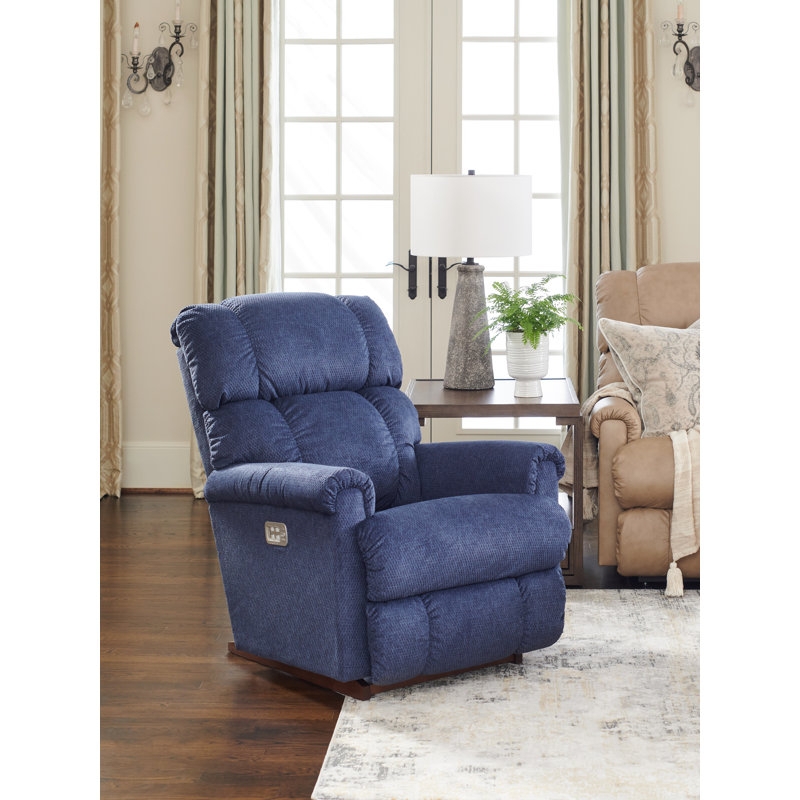 Power Rocking Recliner in Navy Blue Fabric with Side Control Panel