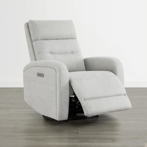 Power Swivel Rocker Recliner Light Gray Fabric Tiered Back USB Port