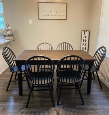 Primitive Wood Dining Set Spindle Back Chairs