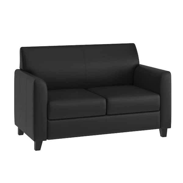 Professional Leather-Like Loveseat, Boxy Compact Silhouette for Offices.