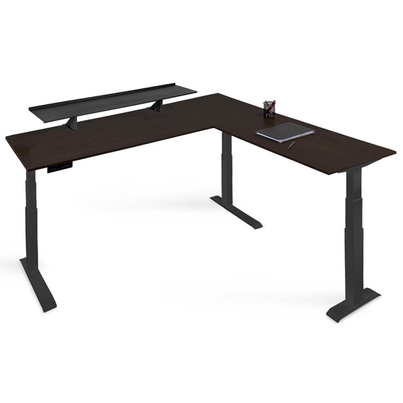 Programmable L-Shaped Standing Desk with Raised Monitor Shelf