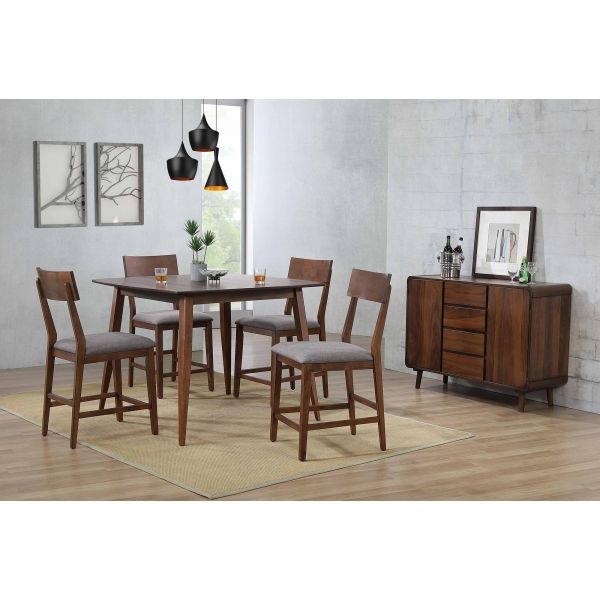 Pub Height Set Walnut Tapered Legs Grey Upholstered Chairs