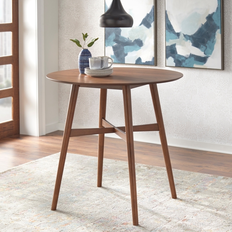 Pub Table Round Cross Brace Support Tapered Legs Mid-Century Wood