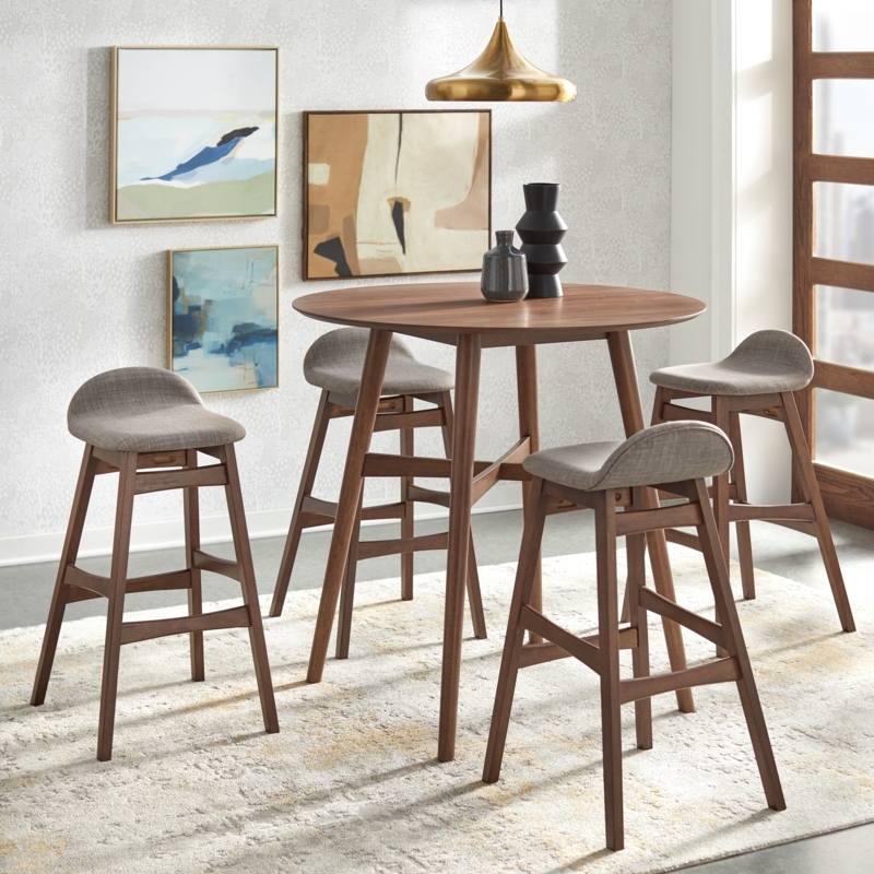 Pub Table Set Round Tapered Legs Grey Stools Mid-Century Pub Height
