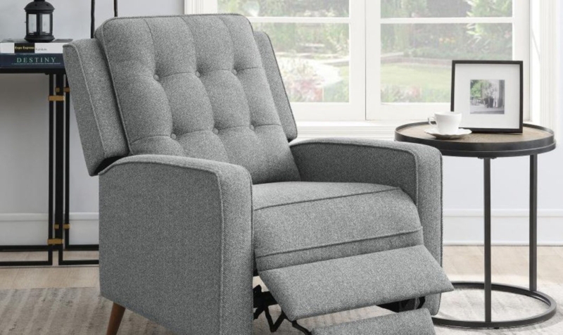 Push Back Recliner Heathered Grey Track Arms Mid-Century