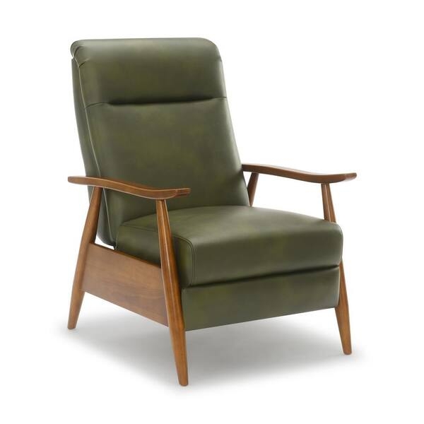 Push Back Recliner Olive Green Mid Century Wood Arms Tapered Legs