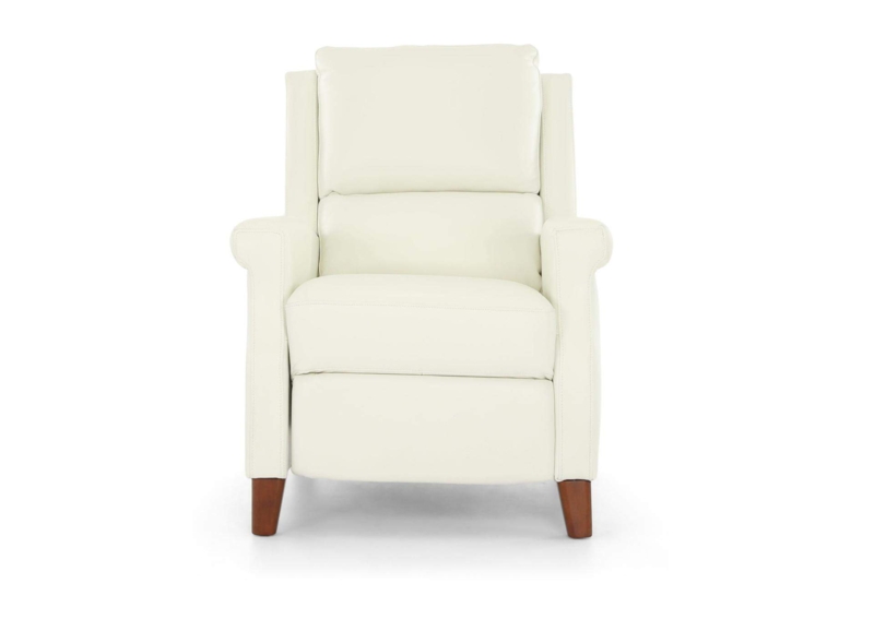 Push Back Recliner with Tapered Wood Legs, Rolled Arms, Cream White Chair