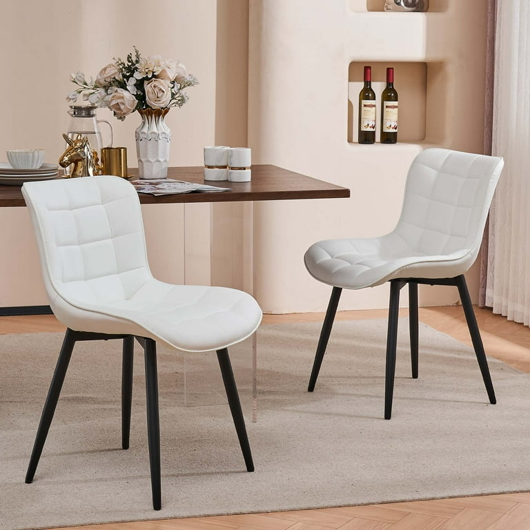 Quilted Grid Dining Chairs Bucket Seat Slim Black Metal Legs Contemporary