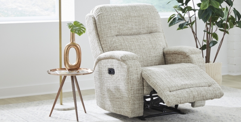 Recliner Beige Oatmeal Heathered Weave Padded Arms Side Lever Neutral