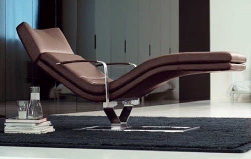 Recliner Brown Cantilevered Metal Base Channel Stitching
