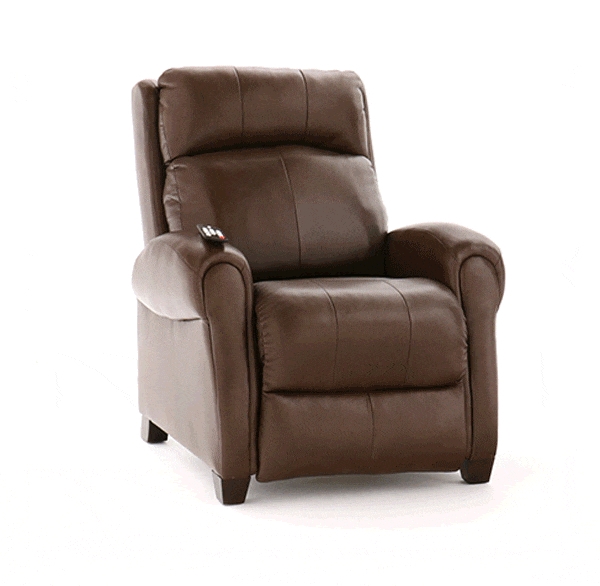 Recliner Brown Leather-Like Divided Back with Tapered Wood Legs