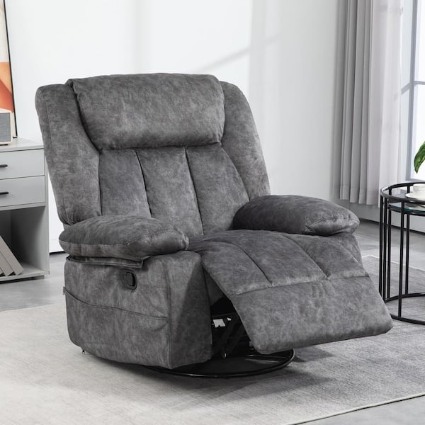 Recliner Chair Charcoal Gray Swivel Rocker Segmented Back