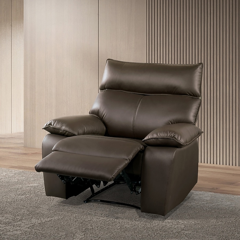 Recliner Chair Chocolate Brown Leather Like Pillow Top Arms Split Back