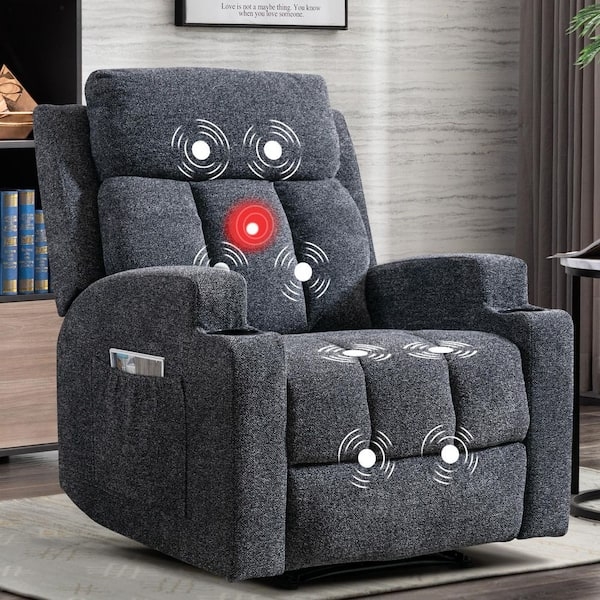 Recliner Chair Dark Gray Massage Zones Cup Holders