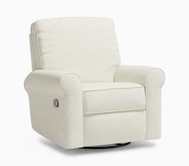 Recliner Chair Heathered Chenille Rolled Arms Ecru Swivel Glider Manual