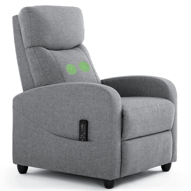 Recliner Chair Heathered Grey Fabric Massage Function Modern Small Space