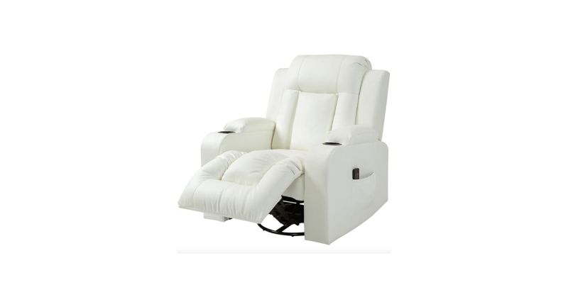 Recliner Chair Leather-Like Massage Remote Swivel Base Cup Holders