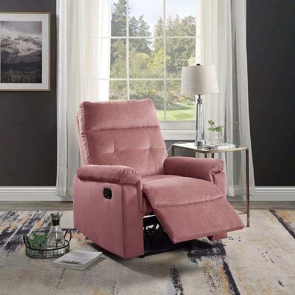 Recliner Chair Pink Velvet Tufted Back Manual Mechanism Glam Style