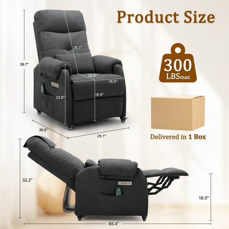 Recliner Chair Wheeled Base Dark Gray Power Recline USB Ports Modern