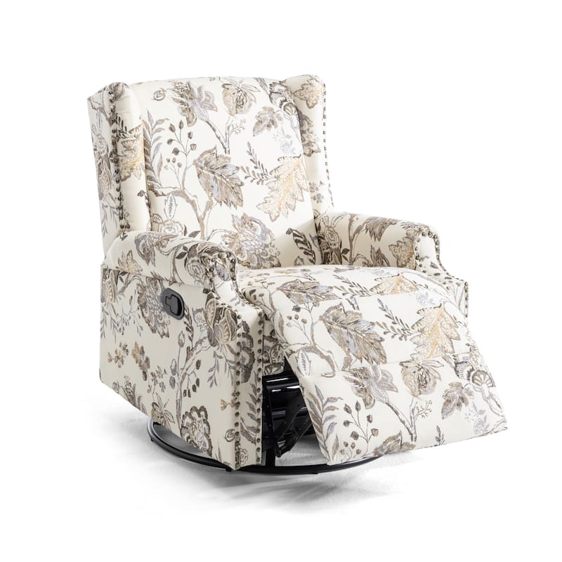 Recliner Chair with Botanical Print and Wingback Silhouette