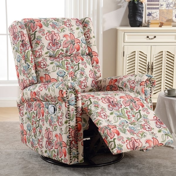 Recliner Chair with Floral Upholstery and Nailhead Detailing