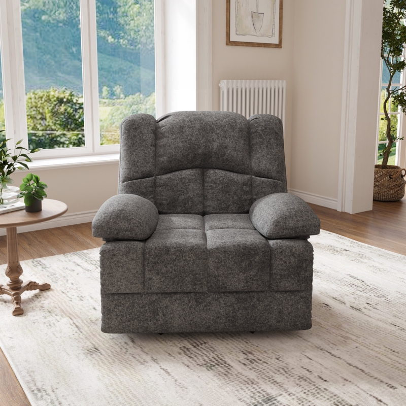 Recliner Charcoal Chenille Pillow Top Arms, Oversized Upholstered Seat