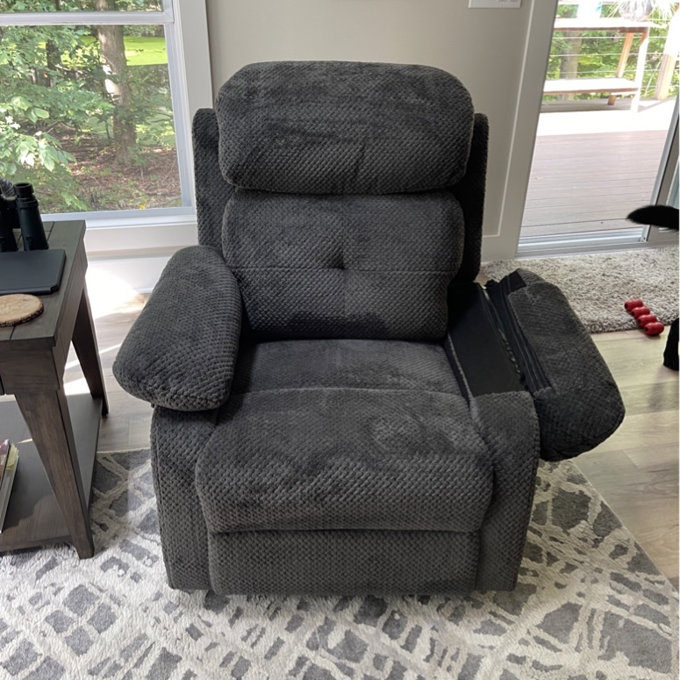 Recliner Charcoal Grey Grid Texture Tiered Backrest, Plush Quilted Fabric