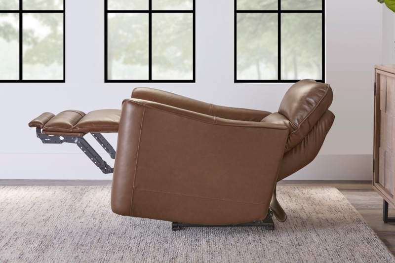 Recliner Cocoa Brown Leather Power with Padded Track Arms