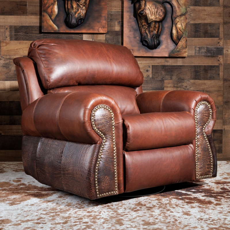 Recliner: Cognac Leather-like Crocodile Embossed Nailhead