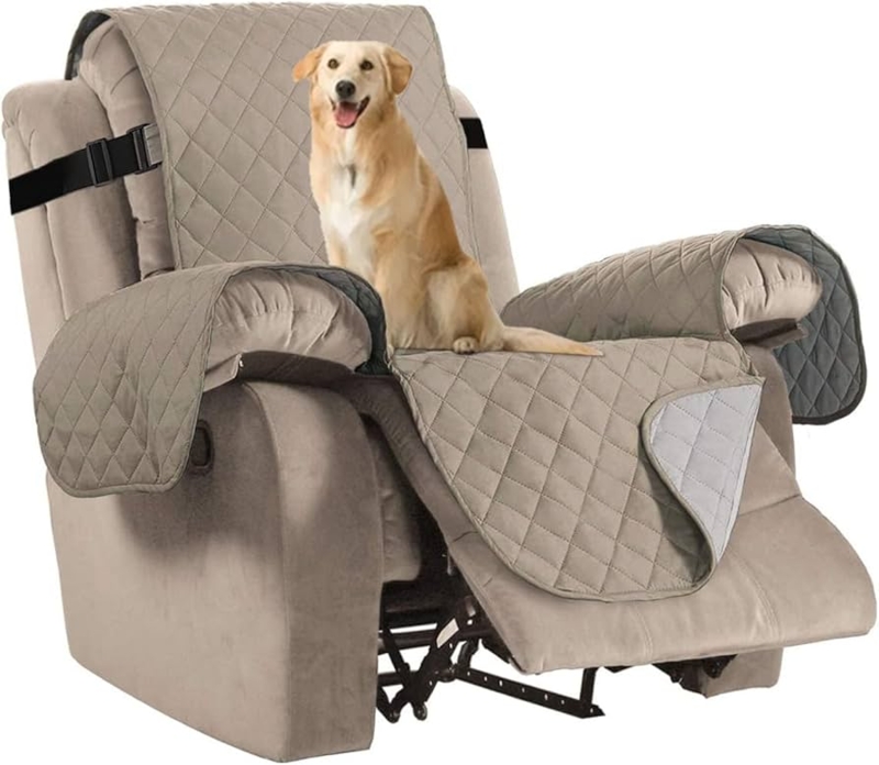 Recliner Cover, Beige Microfiber-Like Diamond Quilted, Reversible