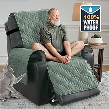 Recliner Cover, Grayish-Green Diamond Quilted, Waterproof with Pocket
