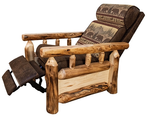 Recliner featuring Aspen Log Frame, Wilderness Tapestry, and Footrest