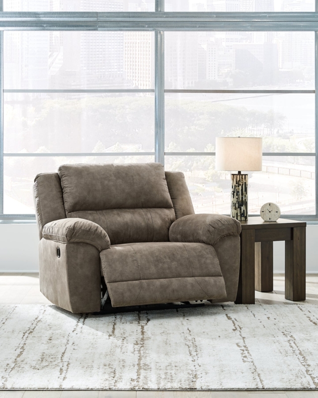 Recliner in Taupe Suede-Like Fabric, Wide Seat Pillow Top Arms