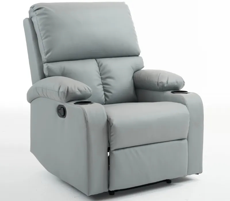 Recliner Light Grey Cup Holders Manual Padded Arms Home Theater Seat