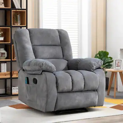Recliner: Manual Light Gray Chair with Tiered Backrest Pads