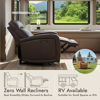 Recliner RV Suitable Chocolate Brown Faux Leather Zero Wall Power Chair