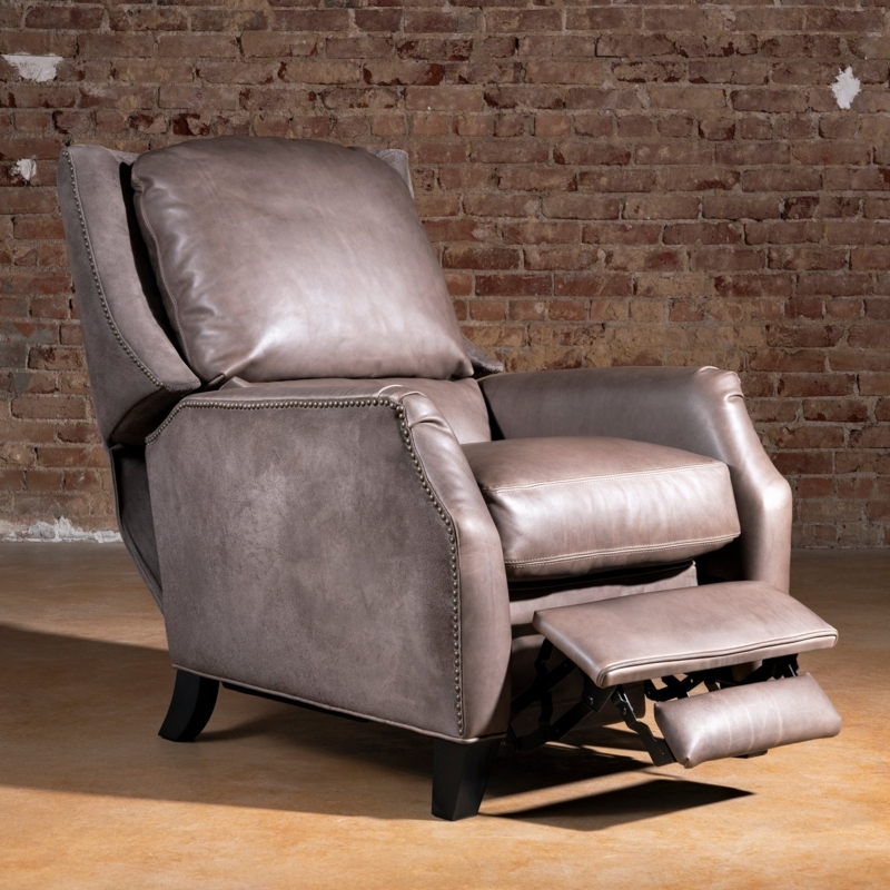 Recliner Taupe Grey Leather-Like Distressed Wingback