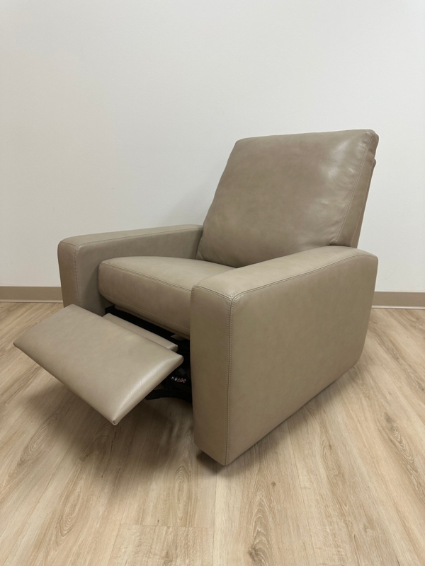 Recliner Taupe Leather Like Track Arms High Back Contemporary Style