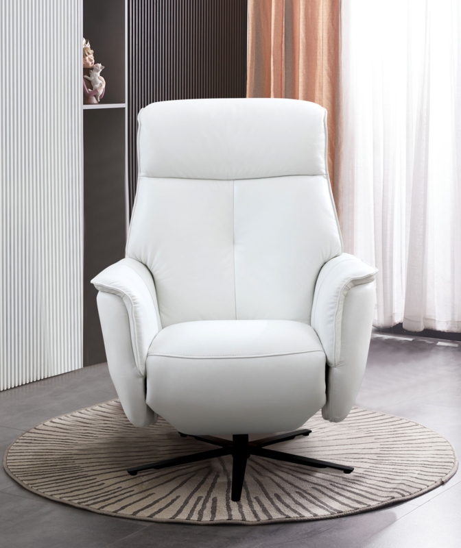 Recliner White Leather-Like Star Base, Modern Pedestal Minimalist Chair