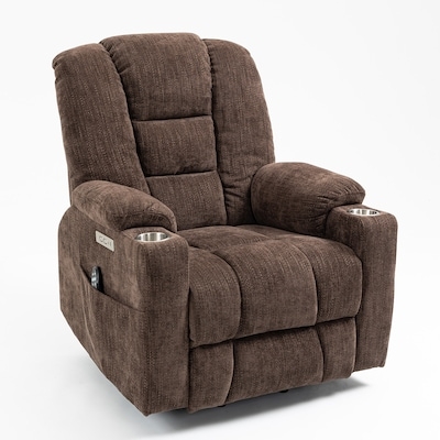 Recliner with Cup Holders Brown Woven Fabric Power Side Pocket