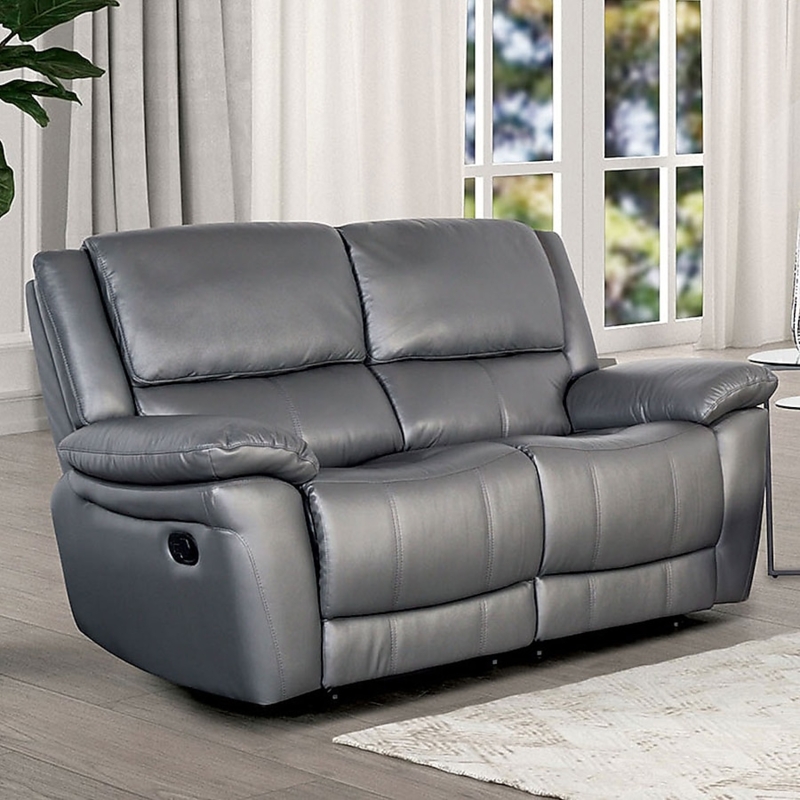 Reclining Loveseat with Adjustable Headrests and Pillow Top Arms Gray