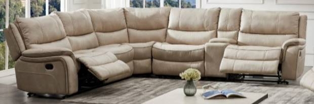 Reclining Sectional Sofa Beige Fabric Plush Cushioning Stitched Details