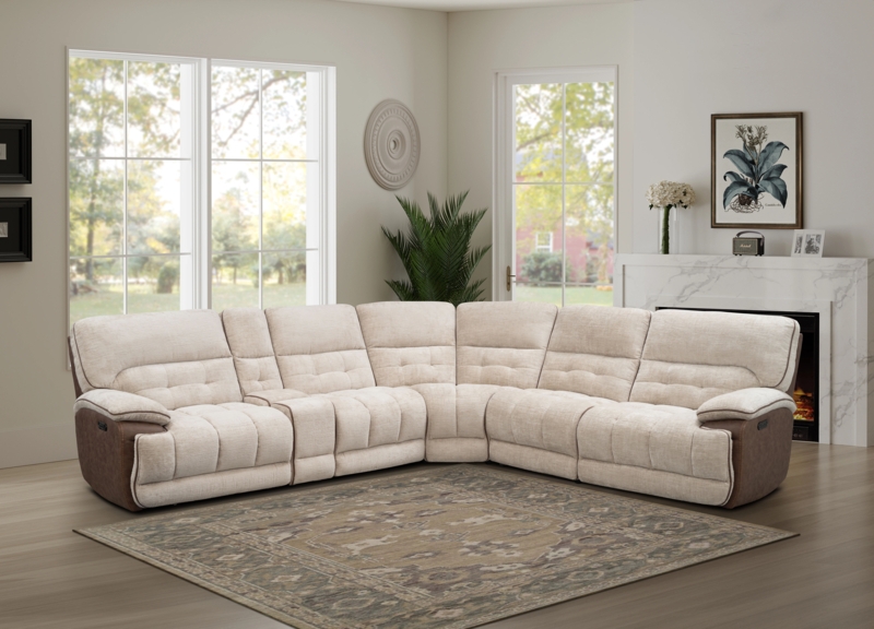 Reclining Sectional Sofa Brown Two-Tone Design with Console