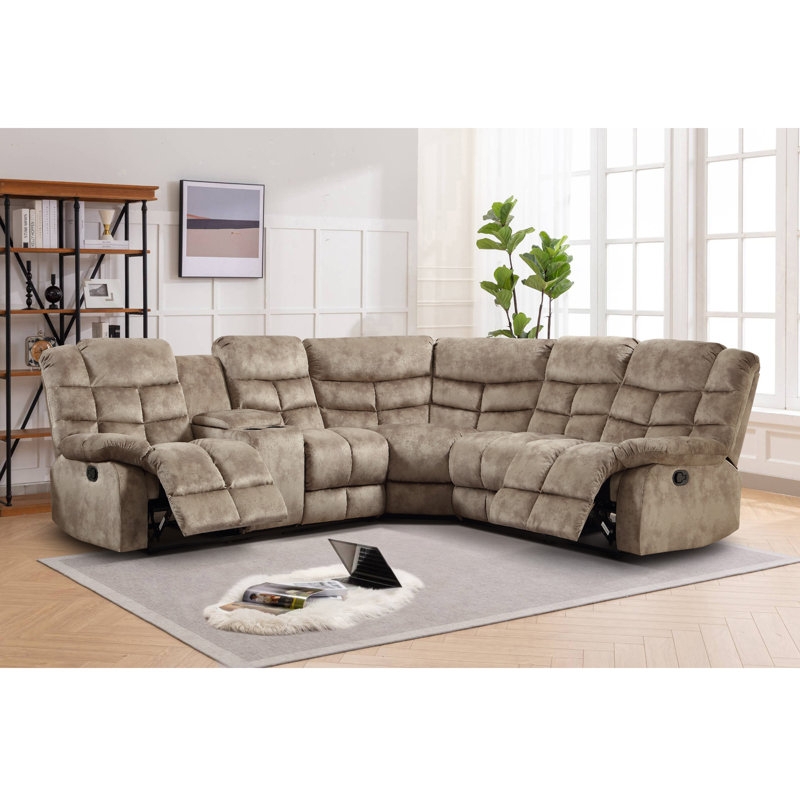 Reclining Sectional Sofa with Split-Back Cushions and Storage Console