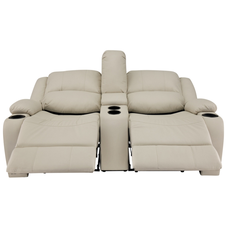 Reclining Sofa Birch Cream Leather-Like with Cup Holders Center Console