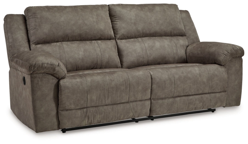 Reclining Sofa Fossil Brown Fabric, Plush Split Back, Manual Lever